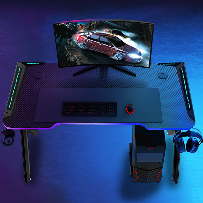 Biurko dla gracza komputerowe gamingowe z podświetleniem LED 120x60 czarno-czerwone Hermes