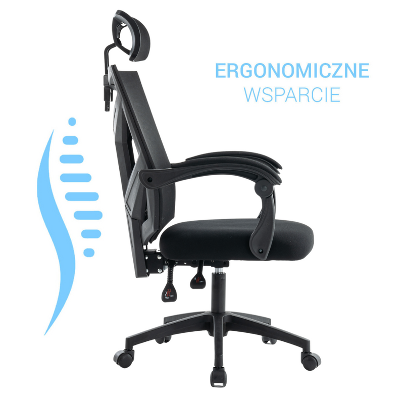 Fotel biurowy ergonomiczny obrotowy siateczkowy mesh krzesło czarny Nexus