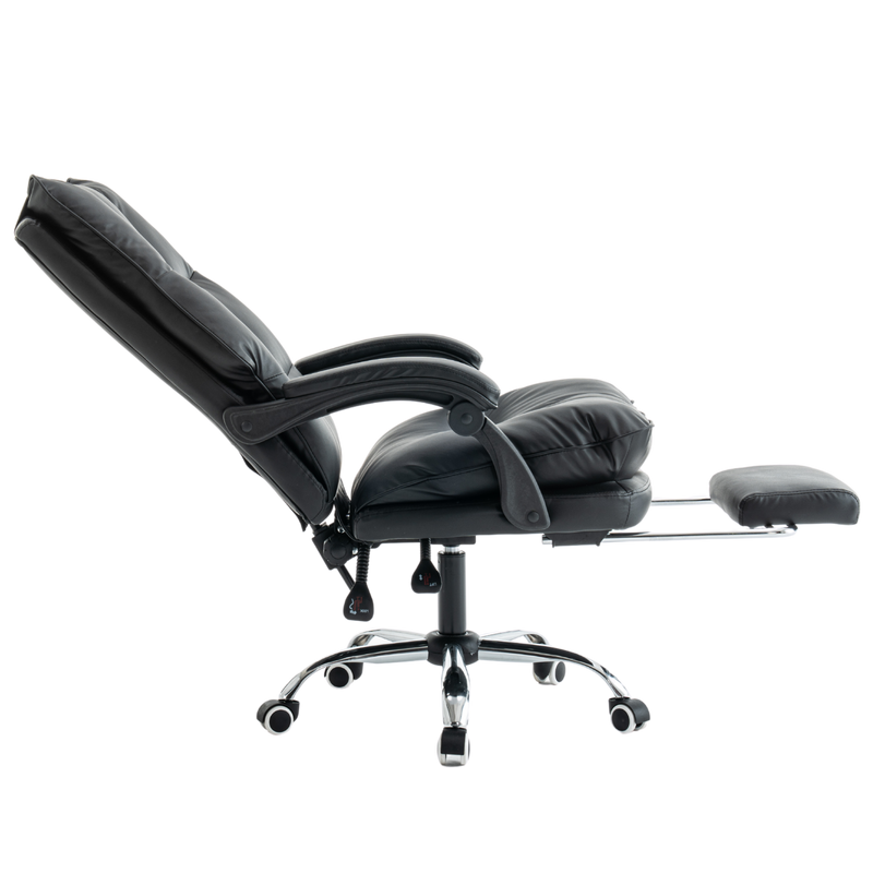 Fotel biurowy ergonomiczny obrotowy bujany krzesło z podnóżkiem ekoskóra czarny Elegant