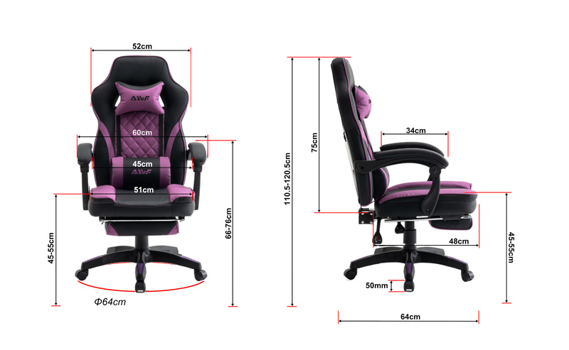 Fotel gamingowy z podnóżkiem ekoskóra krzesło dla gracza biurowy ergonomiczny czarno-fioletowy Champion