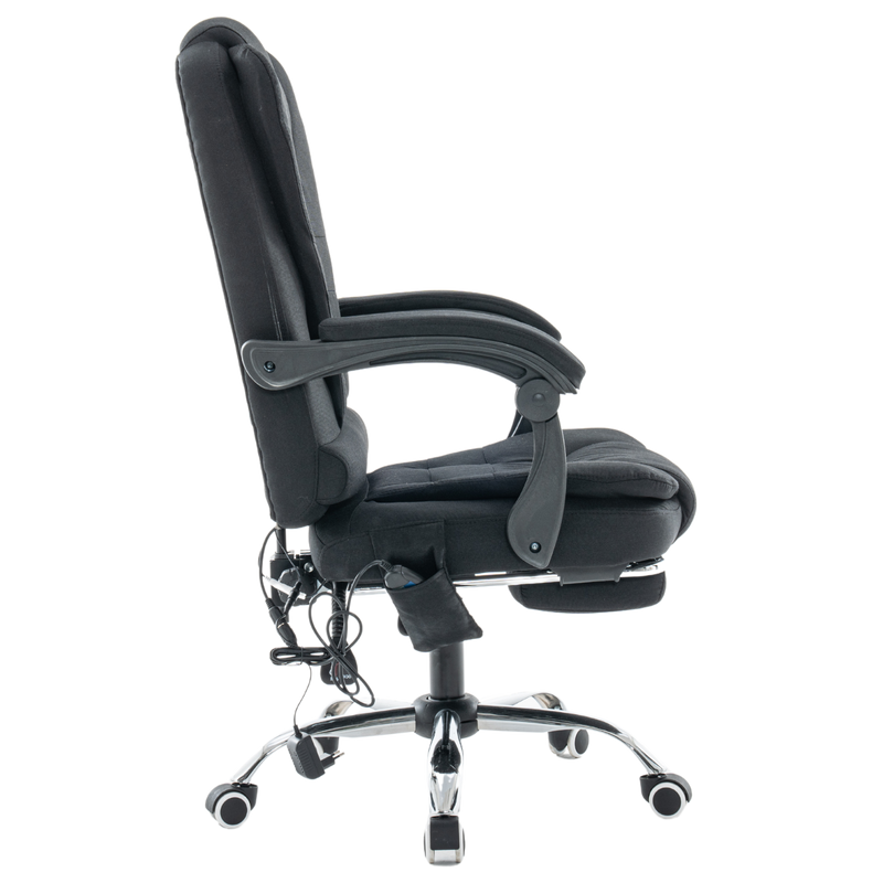Fotel biurowy materiałowy ergonomiczny obrotowy krzesło z podnóżkiem FUNKCJA MASAŻU czarny Comfort Plus+