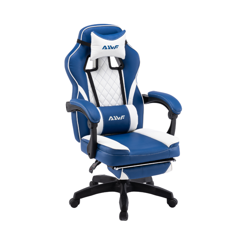 Fotel gamingowy z podnóżkiem ekoskóra krzesło dla gracza biurowy ergonomiczny niebiesko-biały Champion