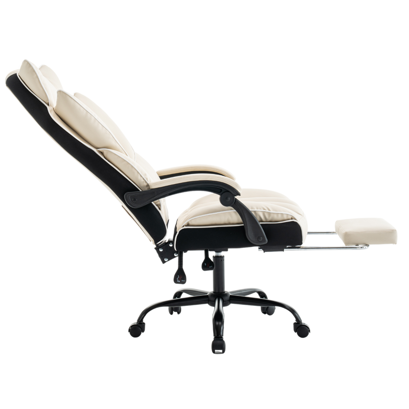 Fotel biurowy ergonomiczny obrotowy krzesło z podnóżkiem beżowo-biały Premium