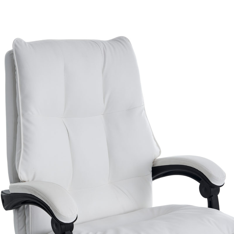 Fotel biurowy ergonomiczny obrotowy bujany krzesło z podnóżkiem ekoskóra biały Elegant