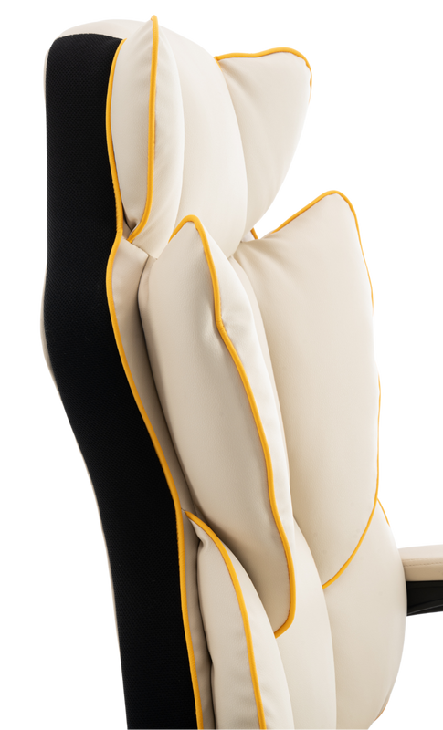 Fotel biurowy ergonomiczny obrotowy krzesło z podnóżkiem beżowo-złoty Premium