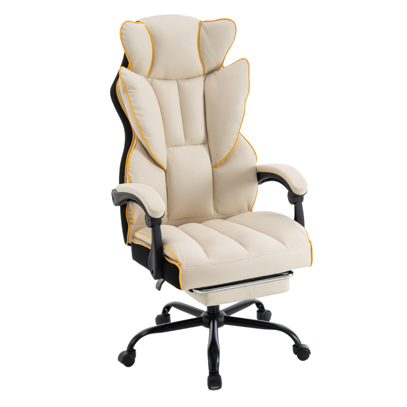 Fotel biurowy ergonomiczny obrotowy krzesło z podnóżkiem beżowo-złoty Premium