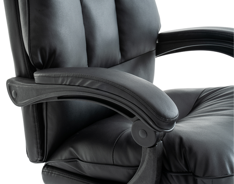 Fotel biurowy ergonomiczny obrotowy bujany krzesło z podnóżkiem ekoskóra czarny Elegant