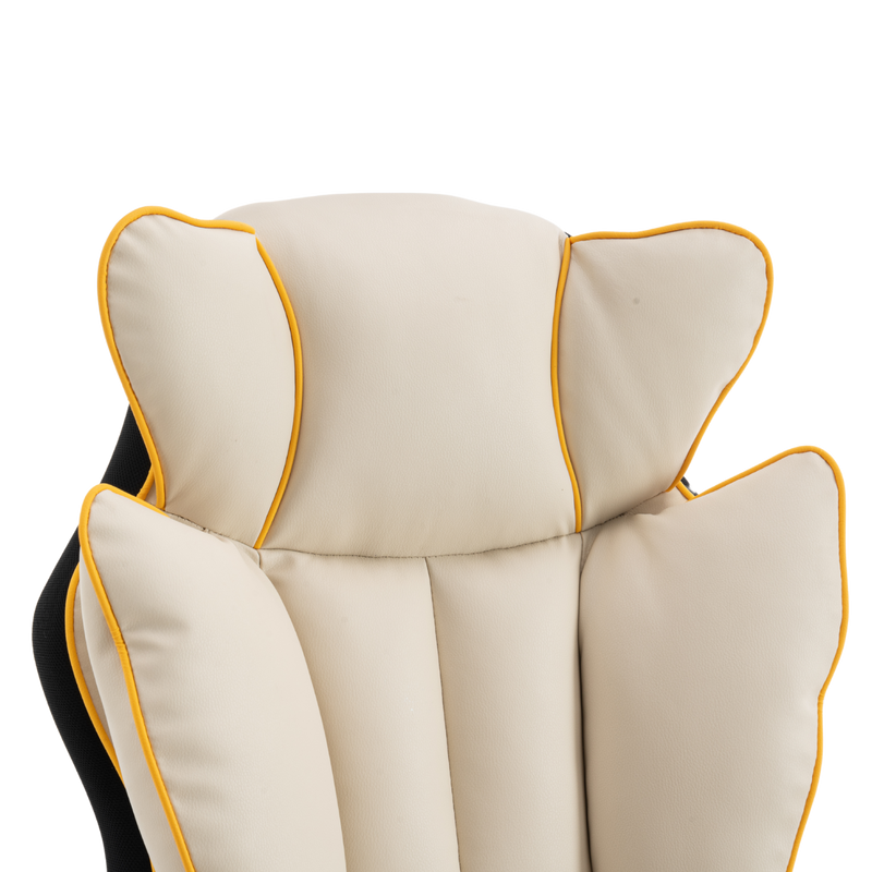 Fotel biurowy ergonomiczny obrotowy krzesło z podnóżkiem beżowo-złoty Premium