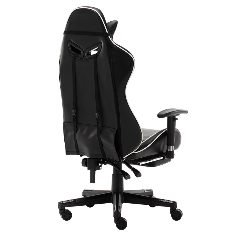 Fotel dla gracza gamingowy ergonomiczny kubełkowy krzesło z podnóżkiem czarno-biały Corpo