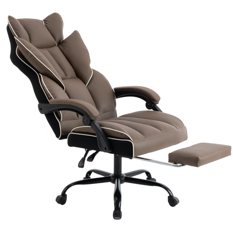 Fotel biurowy ergonomiczny obrotowy krzesło z podnóżkiem brązowy Premium