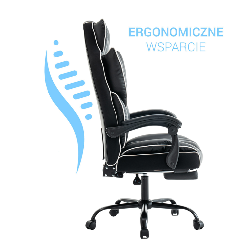 Fotel biurowy ergonomiczny obrotowy krzesło z podnóżkiem czarno-biały Premium