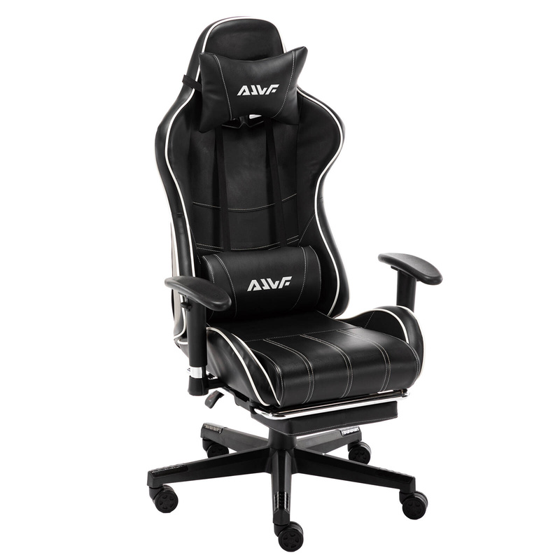 Fotel dla gracza gamingowy ergonomiczny kubełkowy krzesło z podnóżkiem czarno-biały Corpo