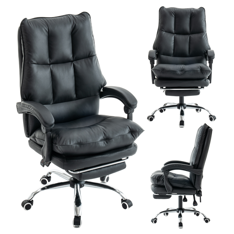 Fotel biurowy ergonomiczny obrotowy bujany krzesło z podnóżkiem ekoskóra czarny Elegant