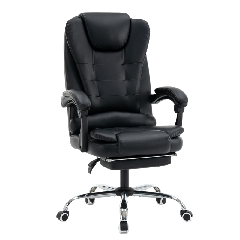 Fotel biurowy ergonomiczny obrotowy bujany krzesło z podnóżkiem ekoskóra czarny Relax