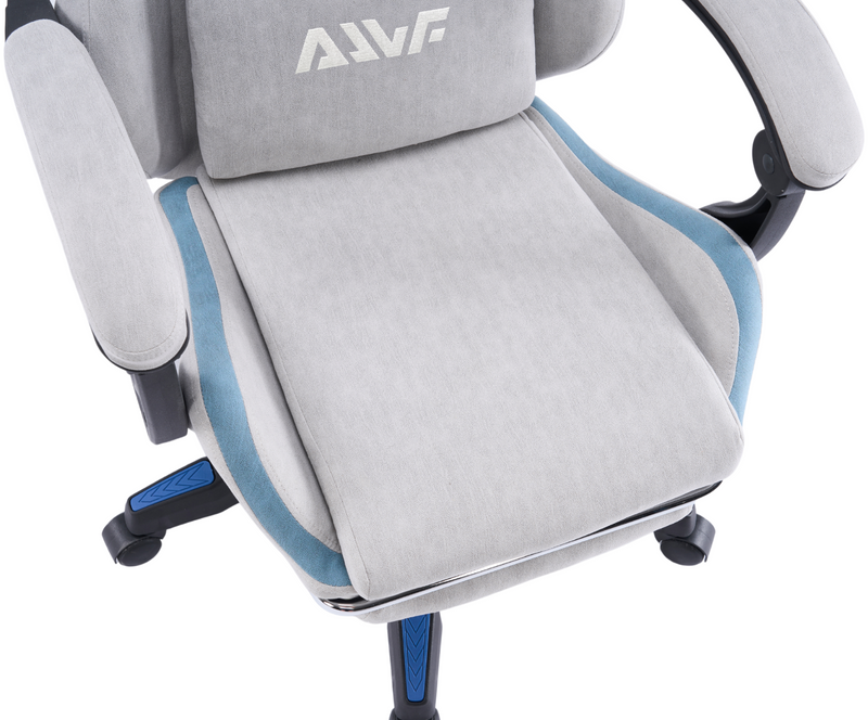 Fotel gamingowy z podnóżkiem zamszowy materiałowy krzesło dla gracza biurowy ergonomiczny szaro-niebieski Empo