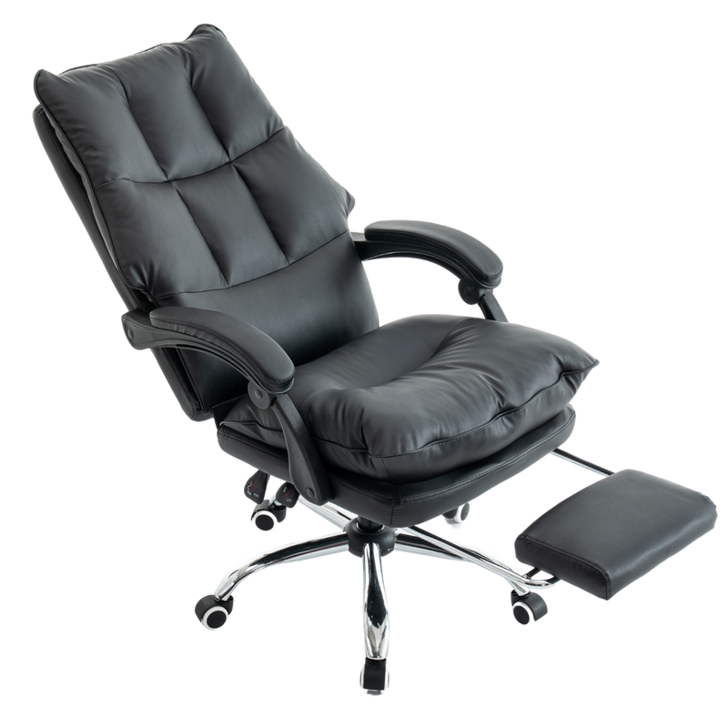 Fotel biurowy ergonomiczny obrotowy bujany krzesło z podnóżkiem ekoskóra czarny Elegant