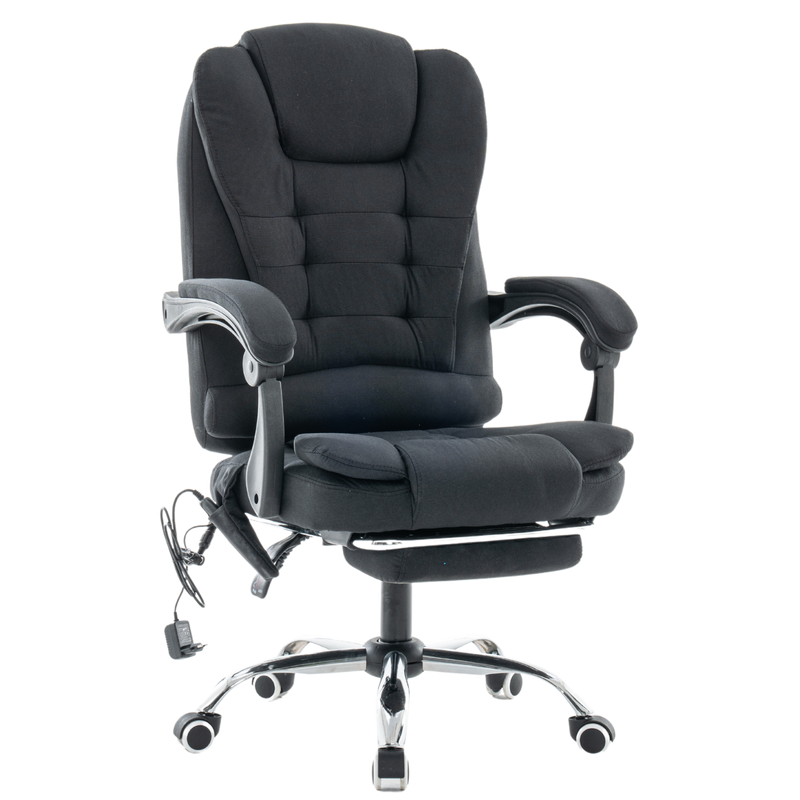 Fotel biurowy materiałowy ergonomiczny obrotowy krzesło z podnóżkiem FUNKCJA MASAŻU czarny Comfort Plus+
