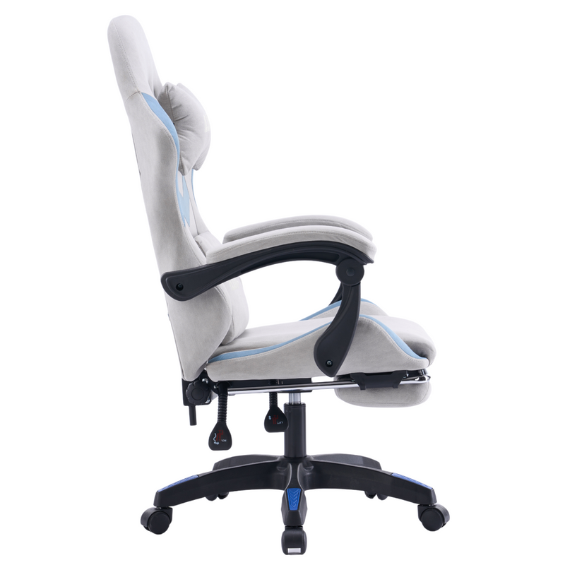 Fotel gamingowy z podnóżkiem zamszowy materiałowy krzesło dla gracza biurowy ergonomiczny szaro-niebieski Empo