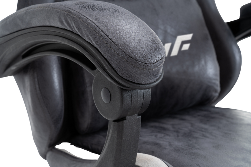 Fotel gamingowy z podnóżkiem ekoskóra krzesło dla gracza biurowy ergonomiczny czarno-szary Empo