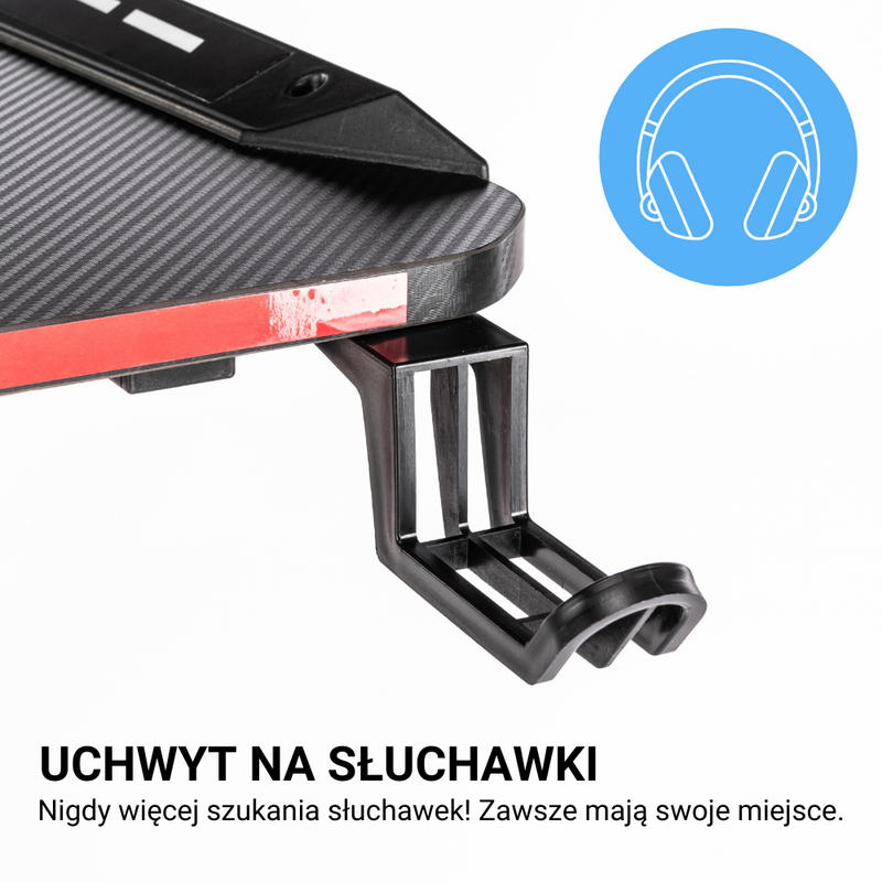 Biurko dla gracza komputerowe gamingowe z podświetleniem LED 120x60 czarno-czerwone Hermes