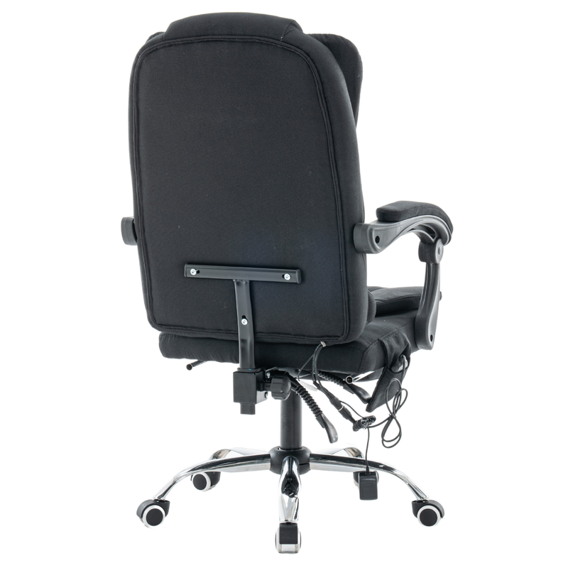 Fotel biurowy materiałowy ergonomiczny obrotowy krzesło z podnóżkiem FUNKCJA MASAŻU czarny Comfort Plus+