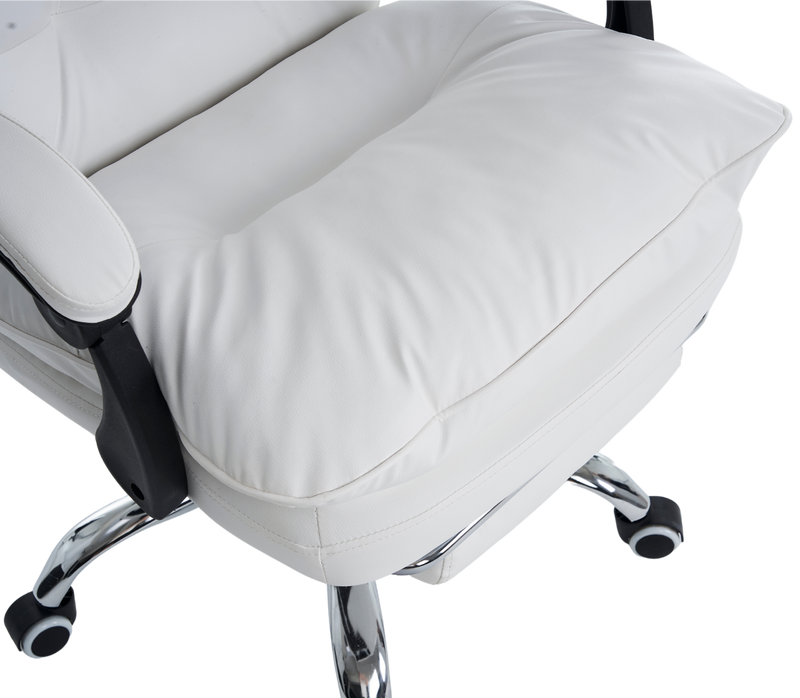 Fotel biurowy ergonomiczny obrotowy bujany krzesło z podnóżkiem ekoskóra biały Elegant