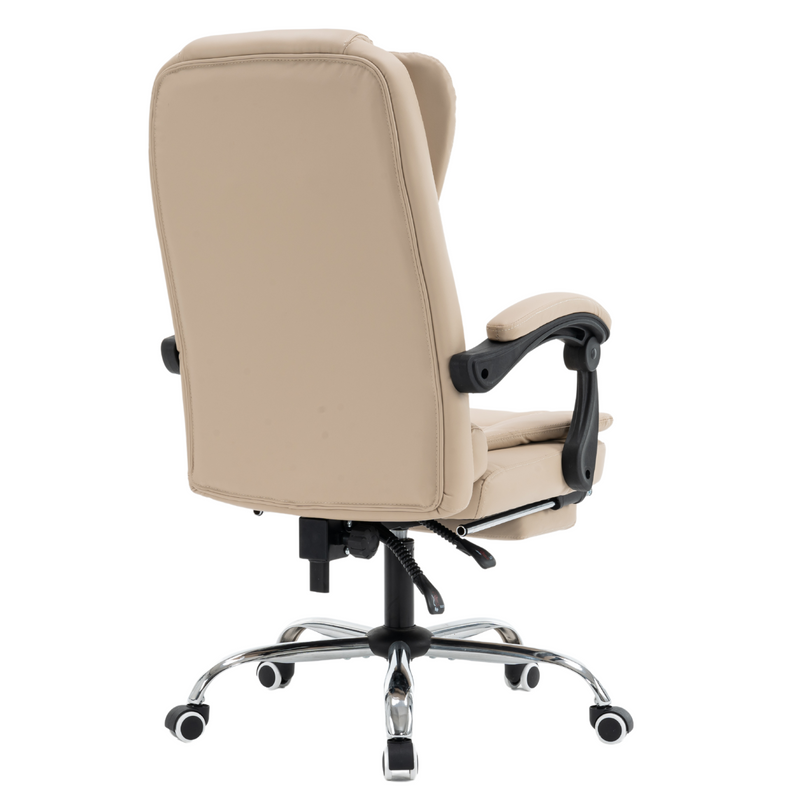 Fotel biurowy ergonomiczny obrotowy bujany krzesło z podnóżkiem ekoskóra beżowy Relax