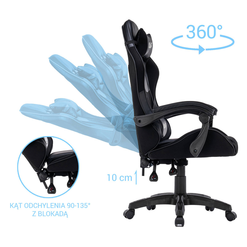 Fotel dla gracza gamingowy krzesło ergonomiczny obrotowy biurowy czarny King