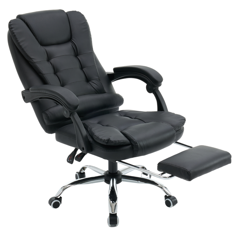 Fotel biurowy ergonomiczny obrotowy bujany krzesło z podnóżkiem ekoskóra czarny Comfort