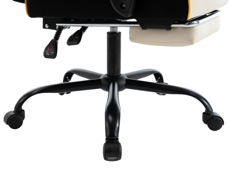 Fotel biurowy ergonomiczny obrotowy krzesło z podnóżkiem beżowo-złoty Premium