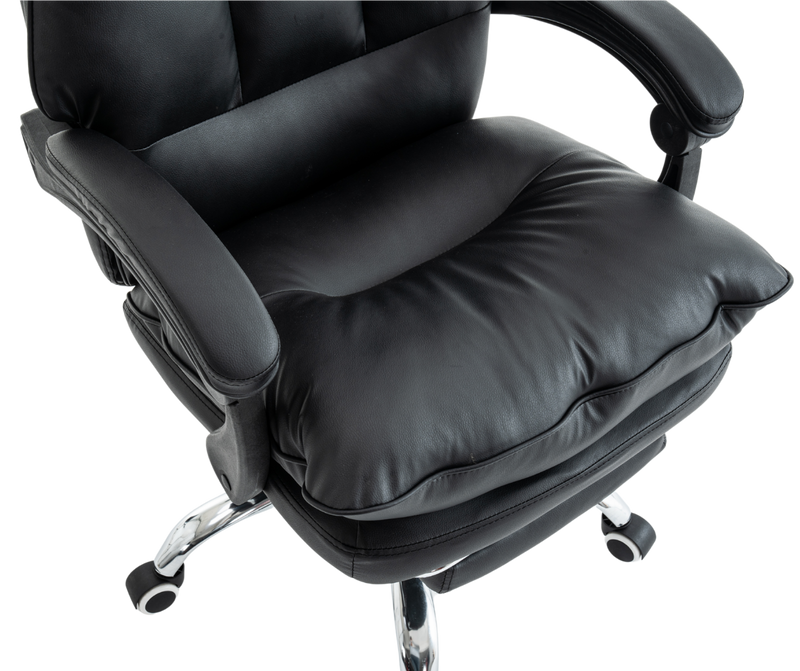 Fotel biurowy ergonomiczny obrotowy bujany krzesło z podnóżkiem ekoskóra czarny Elegant