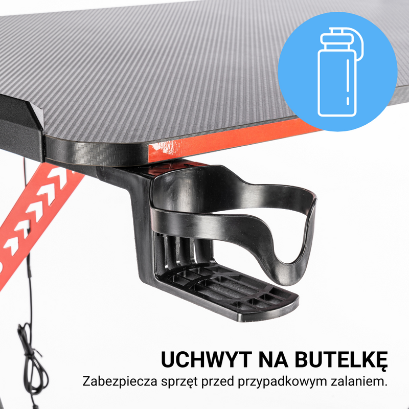 Biurko dla gracza komputerowe gamingowe z podświetleniem LED 120x60 czarno-czerwone Hermes