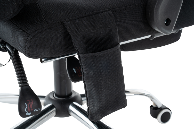 Fotel biurowy materiałowy ergonomiczny obrotowy krzesło z podnóżkiem FUNKCJA MASAŻU czarny Comfort Plus+