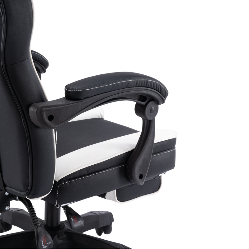 Fotel gamingowy z podnóżkiem ekoskóra krzesło dla gracza biurowy ergonomiczny czarno-biały Champion