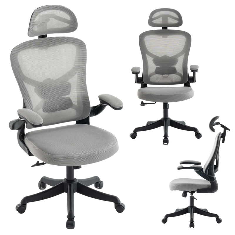 Fotel biurowy ergonomiczny obrotowy siateczkowy bujany krzesło szary Prime