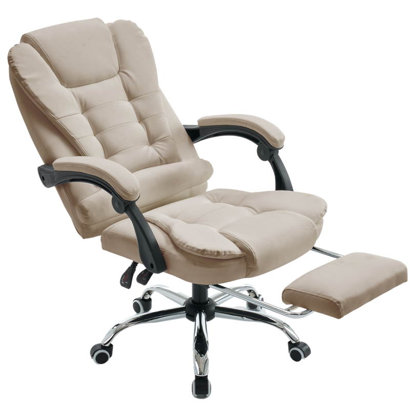 Fotel biurowy ergonomiczny obrotowy bujany krzesło z podnóżkiem ekoskóra beżowy Comfort