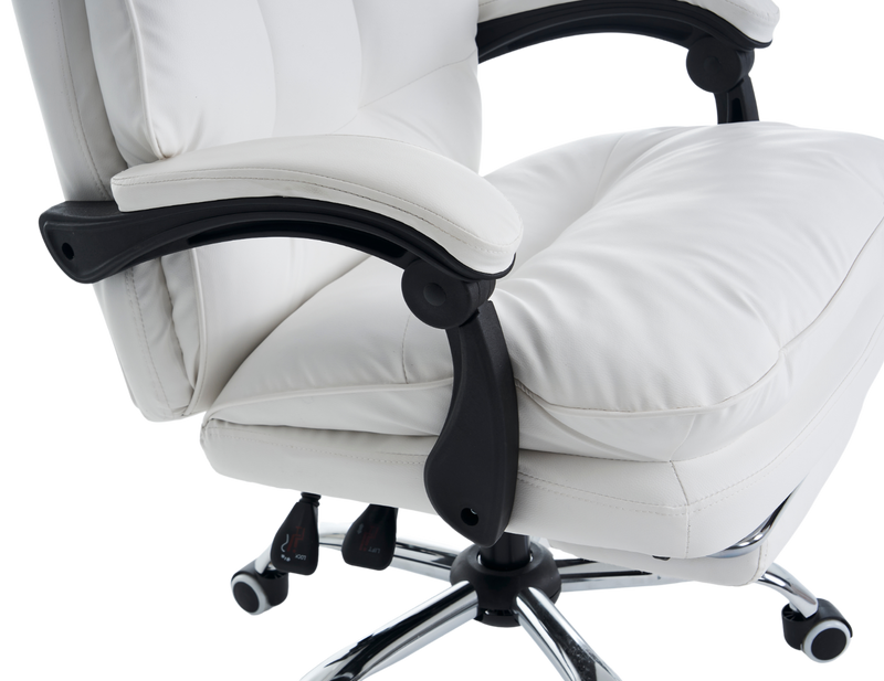 Fotel biurowy ergonomiczny obrotowy bujany krzesło z podnóżkiem ekoskóra biały Elegant