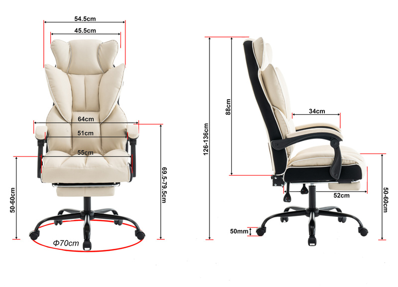 Fotel biurowy ergonomiczny obrotowy krzesło z podnóżkiem beżowo-biały Premium