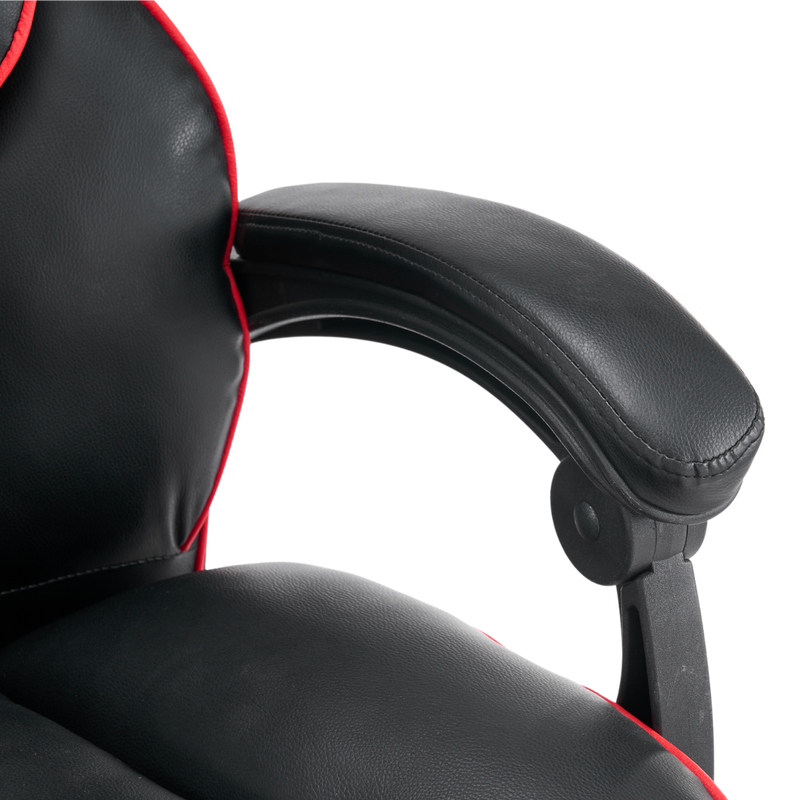 Fotel biurowy ergonomiczny obrotowy krzesło z podnóżkiem czarno-czerwony Premium