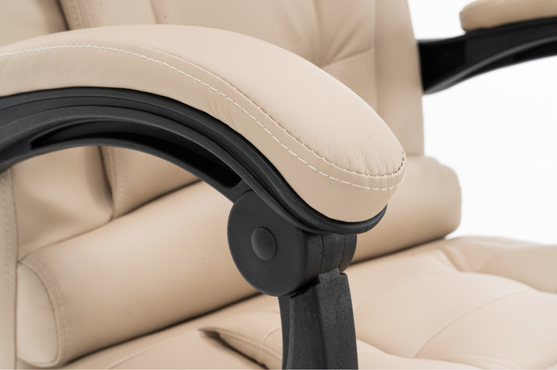 Fotel biurowy ergonomiczny obrotowy bujany krzesło z podnóżkiem ekoskóra beżowy Relax