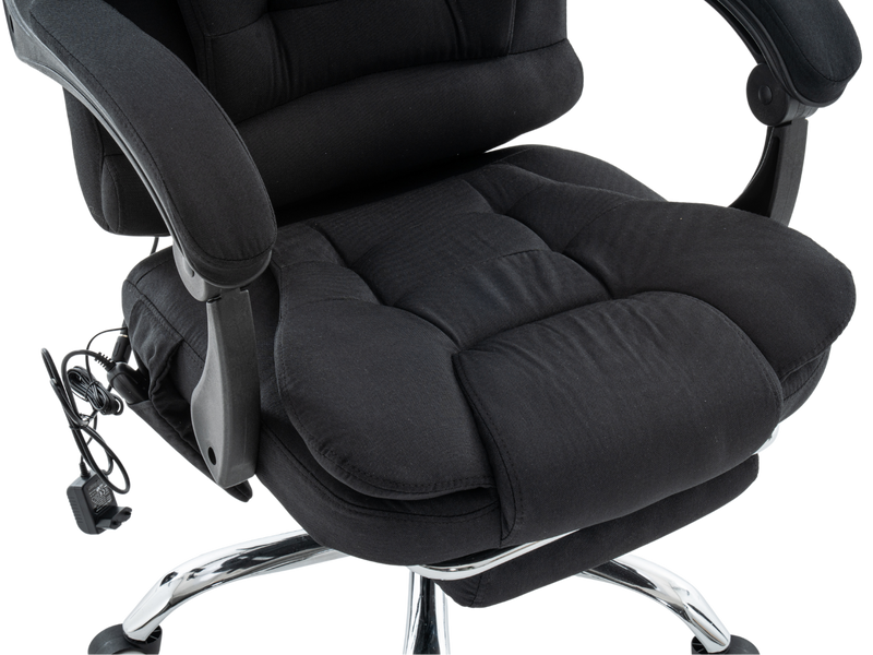 Fotel biurowy materiałowy ergonomiczny obrotowy krzesło z podnóżkiem FUNKCJA MASAŻU czarny Comfort Plus+