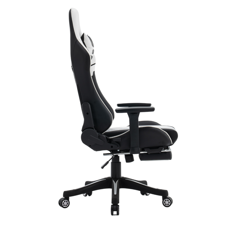 Fotel dla gracza gamingowy ergonomiczny krzesło z podnóżkiem biało-czarny Cyber