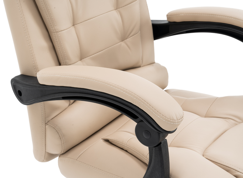 Fotel biurowy ergonomiczny obrotowy bujany krzesło z podnóżkiem ekoskóra beżowy Relax