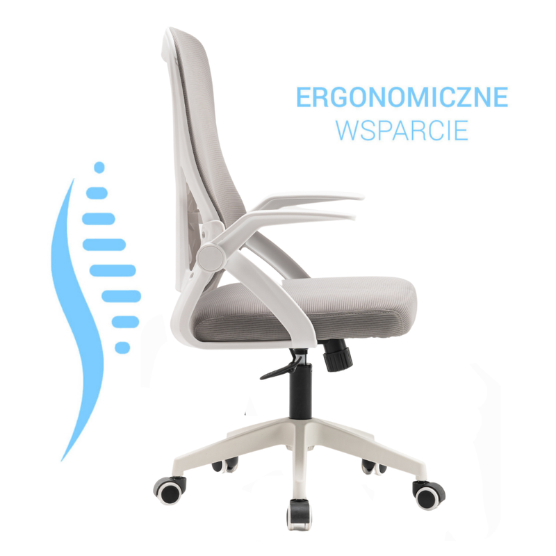 Fotel biurowy ergonomiczny obrotowy siateczkowy bujany krzesło biało-szary Simple