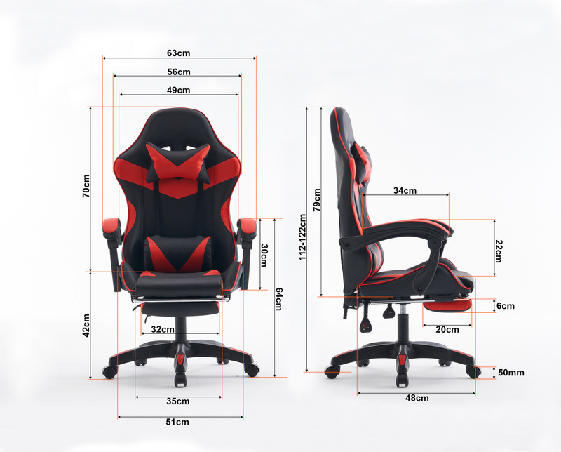 Fotel gamingowy krzesło dla gracza ergonomiczny kubełkowy z podnóżkiem biurowy czarno-czerwony Sienna