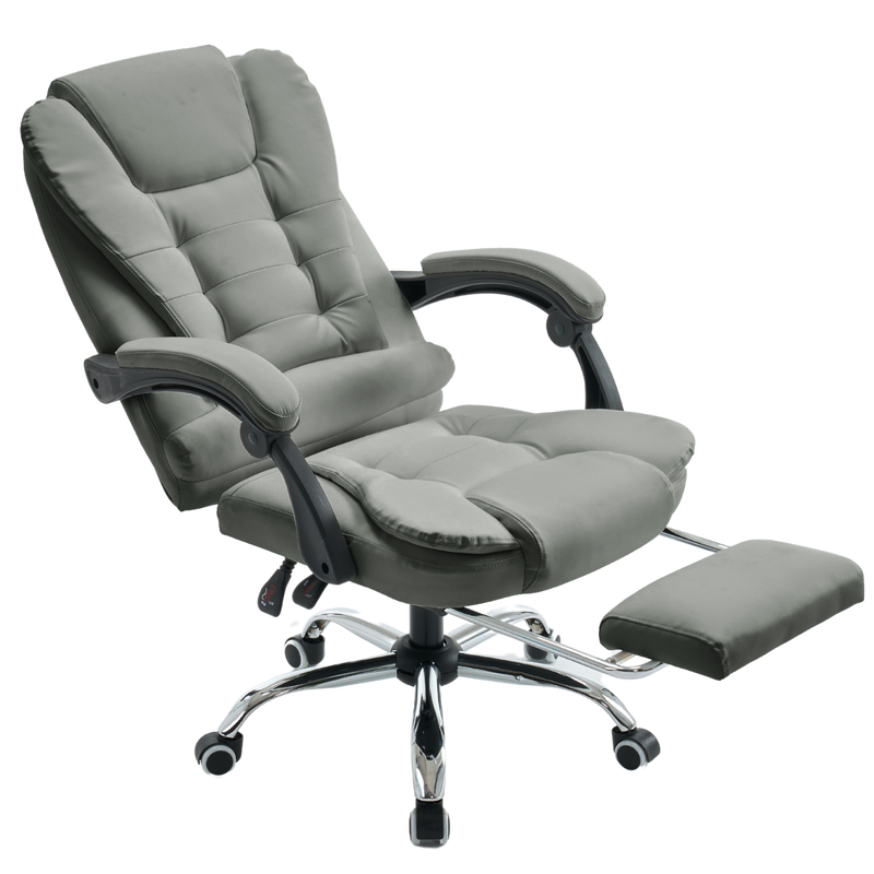 Fotel biurowy ergonomiczny obrotowy bujany krzesło z podnóżkiem ekoskóra szary Comfort