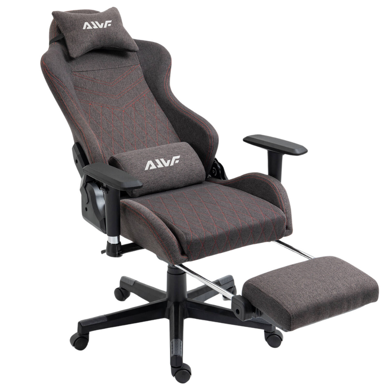 Fotel dla gracza gamingowy kubełkowy materiałowy ergonomiczny krzesło z podnóżkiem brązowy Modern