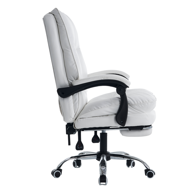 Fotel biurowy ergonomiczny obrotowy bujany krzesło z podnóżkiem ekoskóra biały Elegant