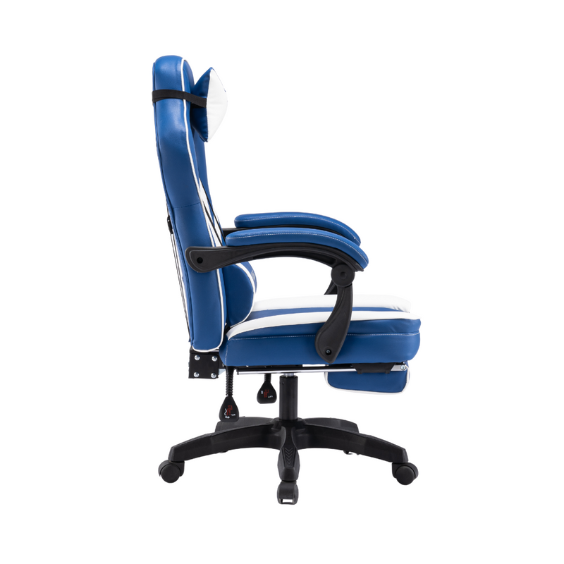 Fotel gamingowy z podnóżkiem ekoskóra krzesło dla gracza biurowy ergonomiczny niebiesko-biały Champion