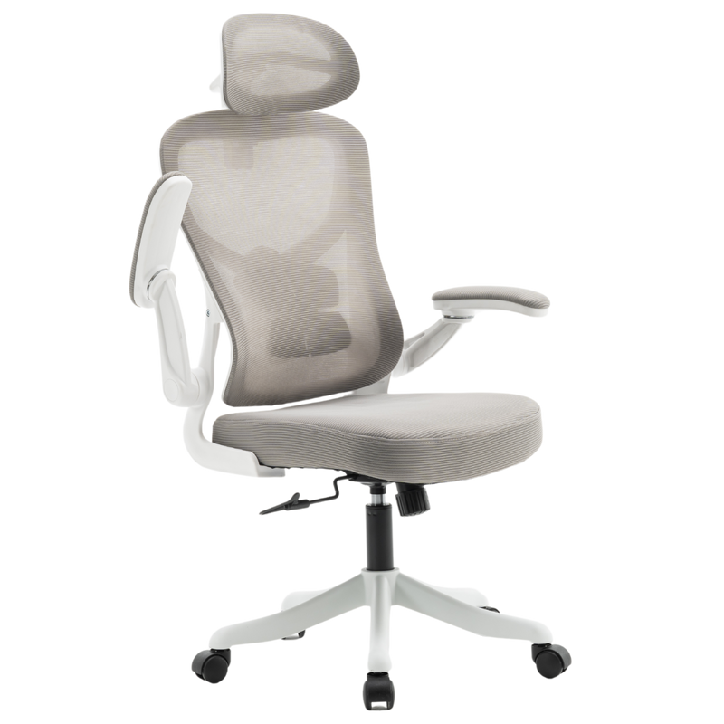 Fotel biurowy ergonomiczny obrotowy siateczkowy bujany krzesło szaro-biały Prime